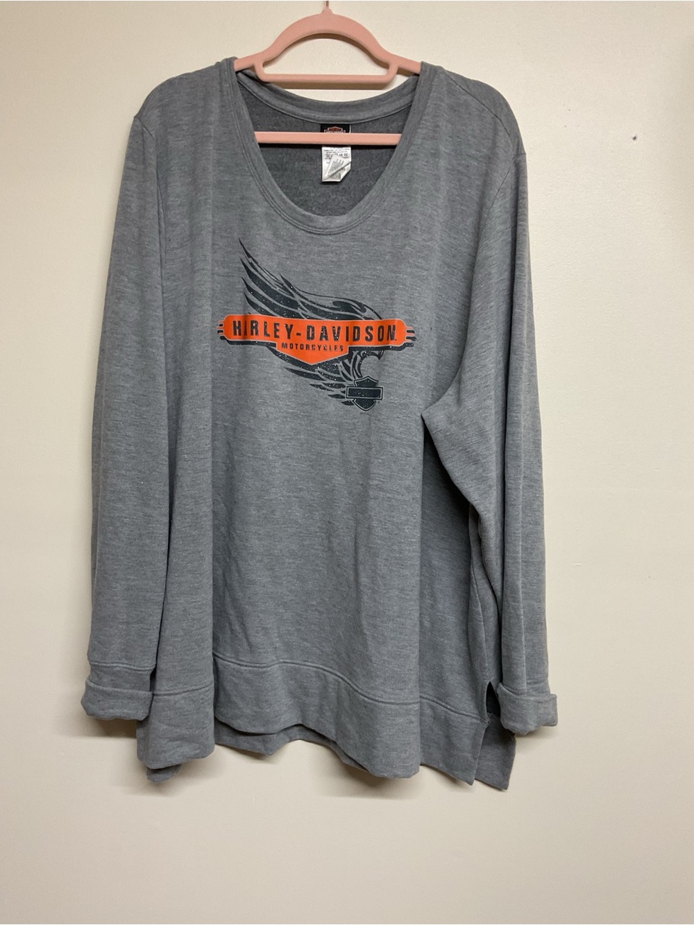 Harley-Davidson Gray Pullover Sweatshirt with Orange Logo Wing